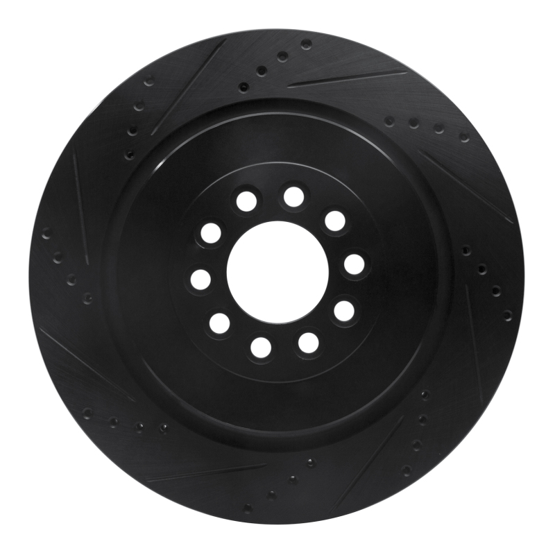 Jaguar XJR Brake Rotor (1) - Front Left - R1 Concepts - Drilled & Slotted - Black - `03-`05